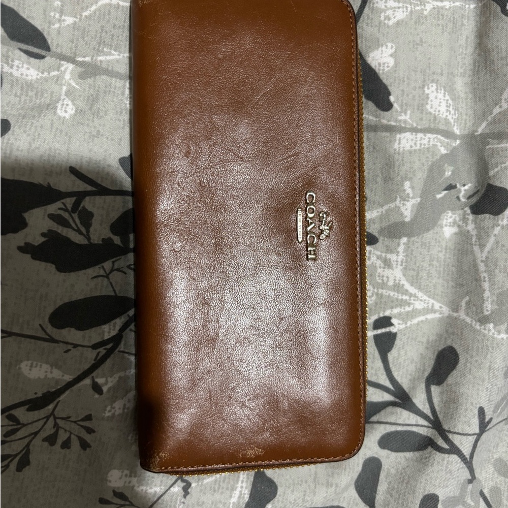 Coach Tan Leather Zip-Around Wallet